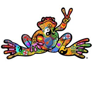 Peace Frogs Buttons Frog Sticker ~ Made of Durable Vinyl ~ 6" x 3" ~ Brand New!